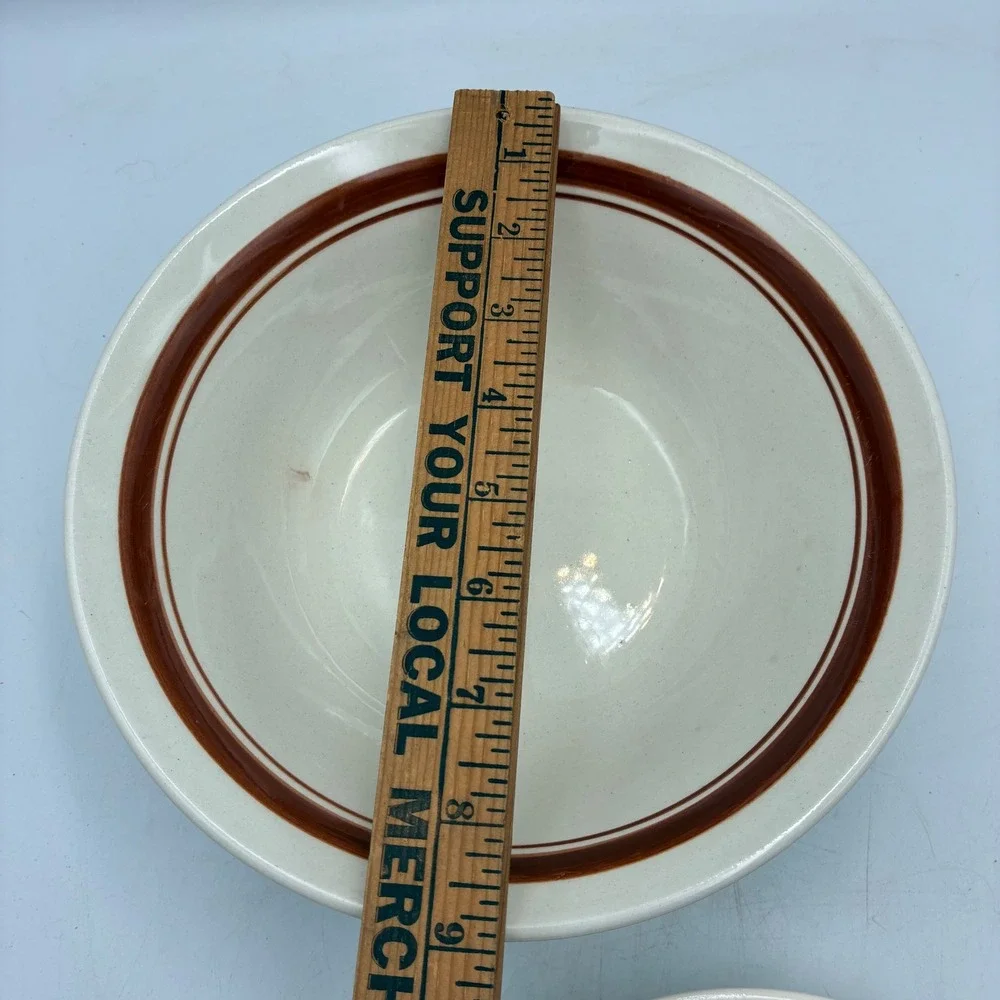 Vintage Restaurant Ware Bowls Set 3 Cream Brown Stripe Rimmed Soup Serving
